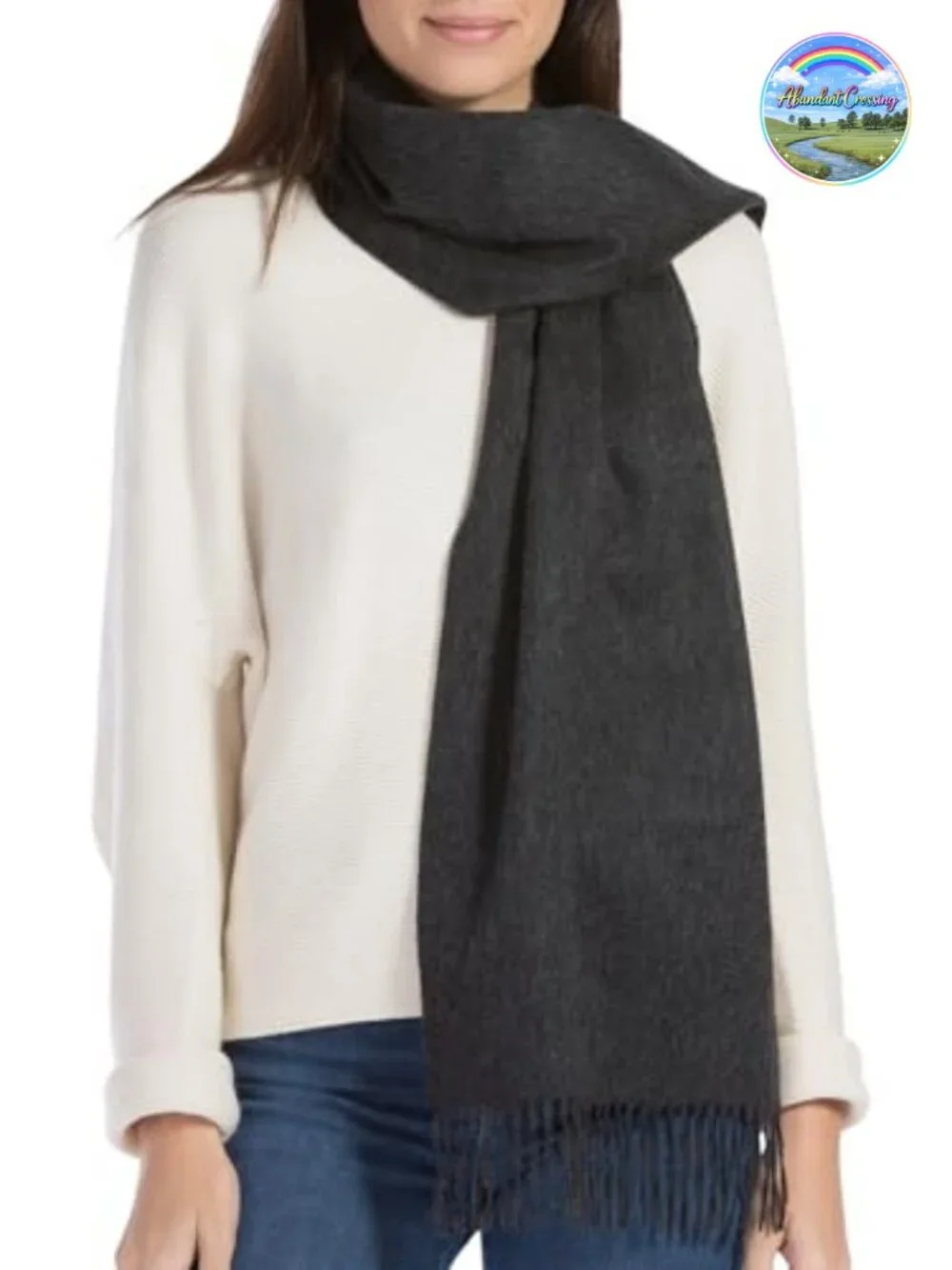 100% Pure Cashmere Winter Scarf with Fringe Details - One Size